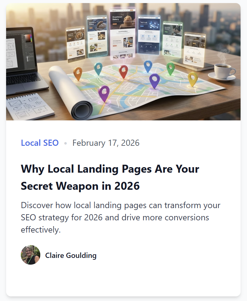 Published blog card showing hero image, category, title, description, author, and date